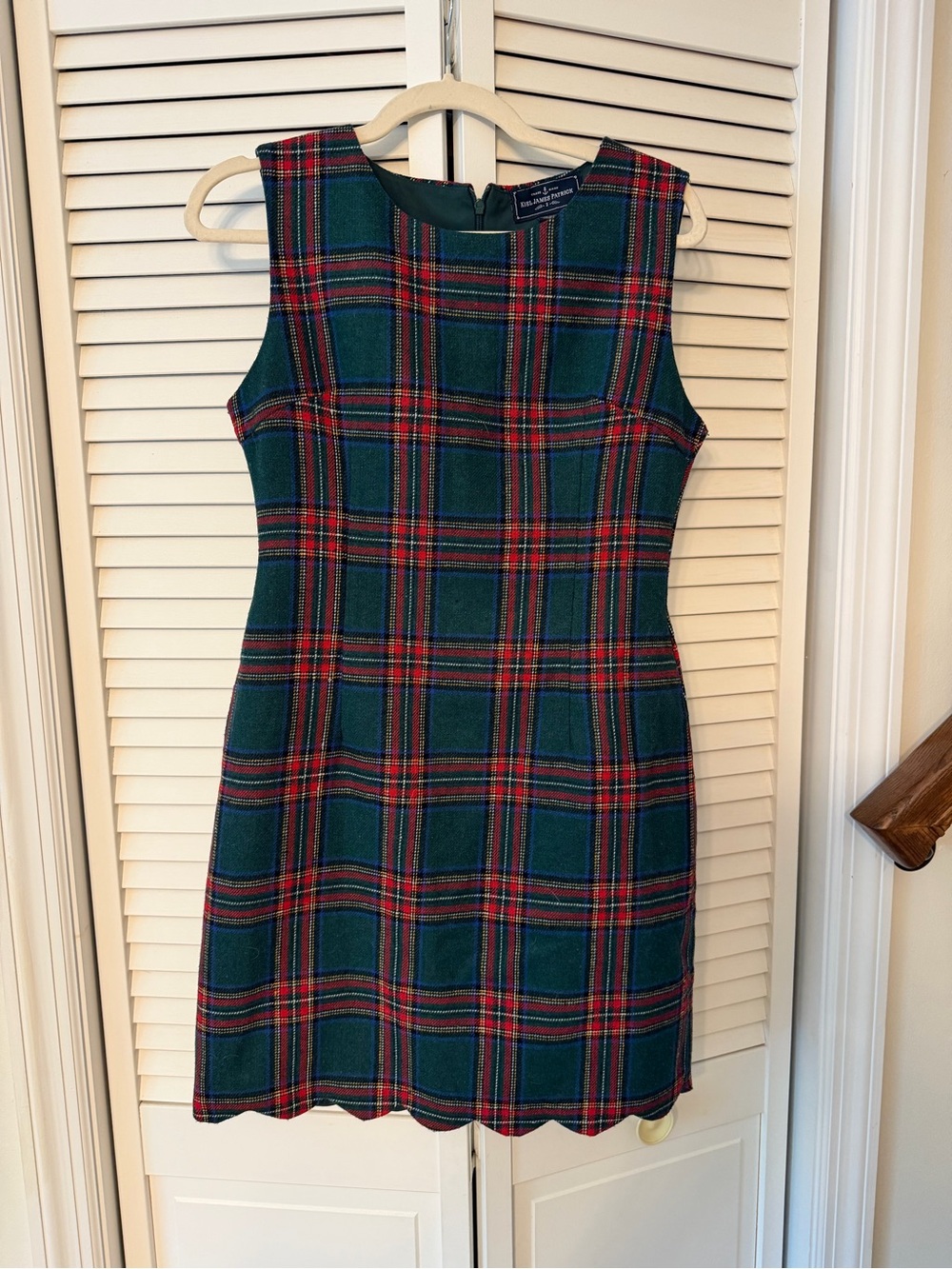 Kiel James Patrick Green and Red Plaid Scalloped Dress